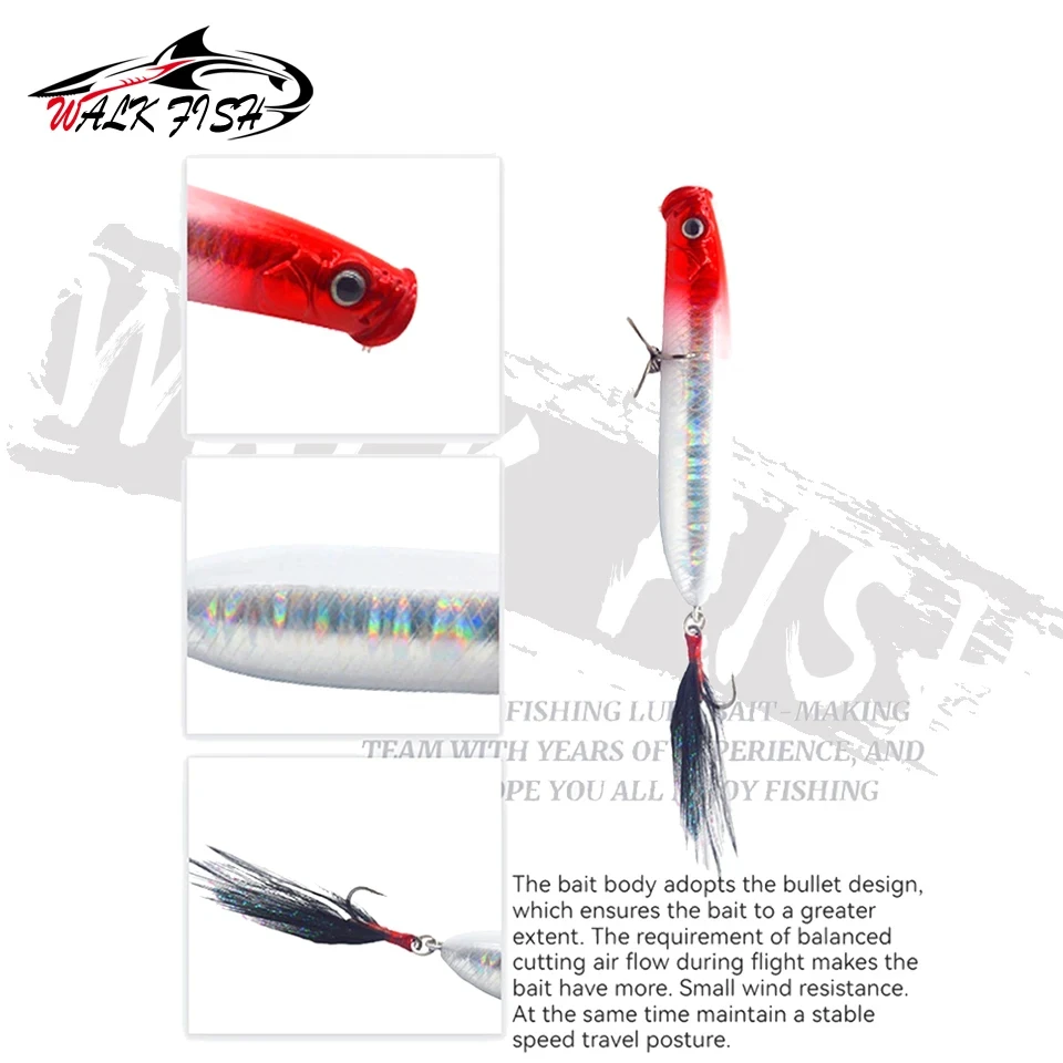WALK FISH-señuelo de Pesca Popper flotante, superficie de Pesca de lubina, caminantes, cebo flotante para Spinning, 10g, 16,5g, 1 Uds. - imagen 5