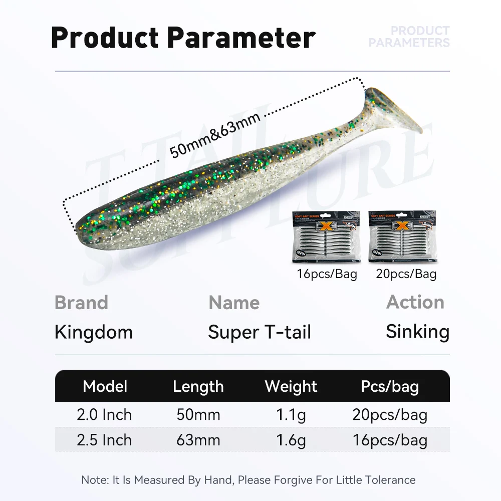 Kingdom t-tail 16 Uds cebos blandos Señuelos de Pesca 1,1g 50mm 1,6g 63mm hundimiento Jighead señuelo Artificial para pesca de Lucio - imagen 2