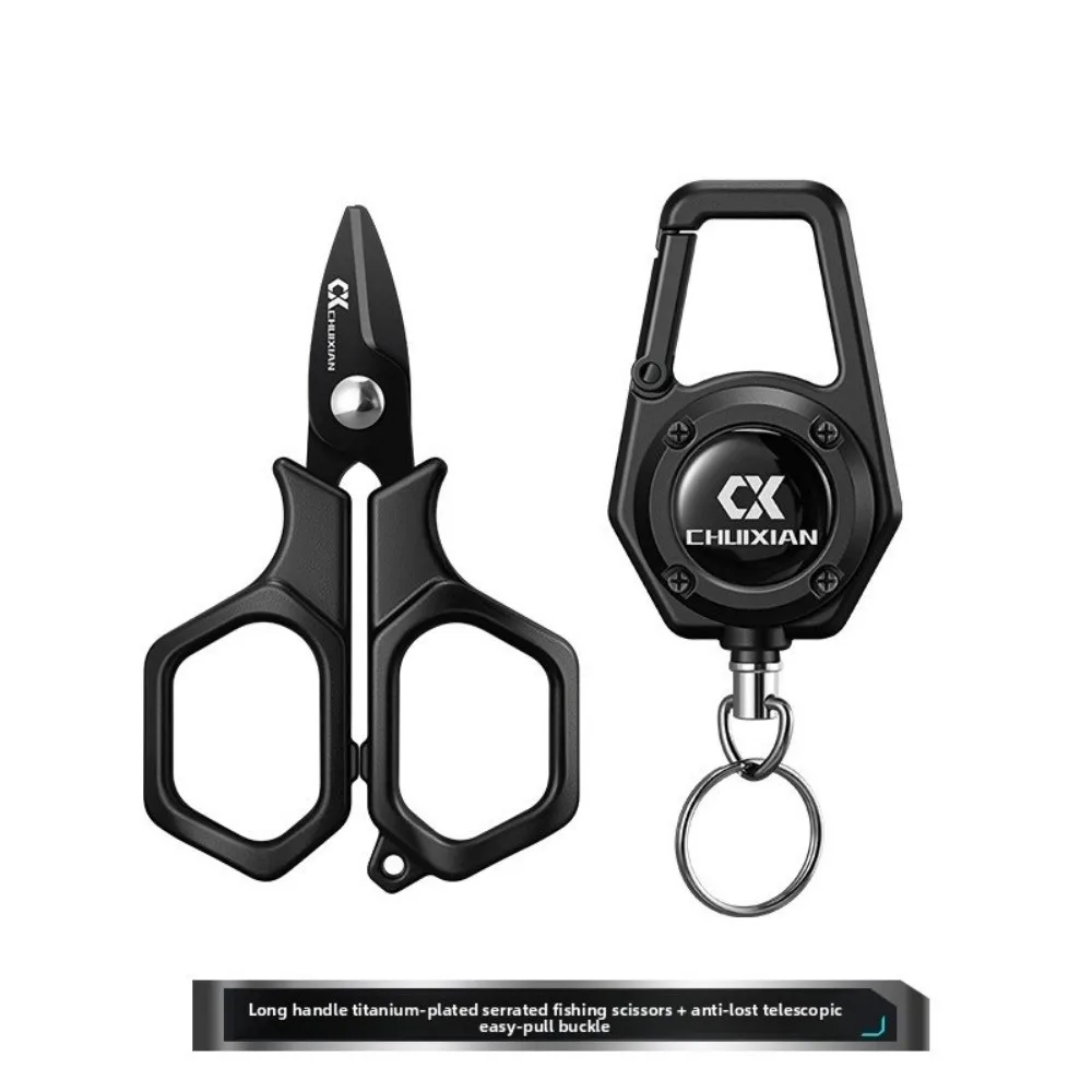 Tijeras de pesca chapadas en titanio, diseño portátil, cuerdas colgantes, tijeras para señuelos, corte de línea de PE, acero inoxidable - imagen 5