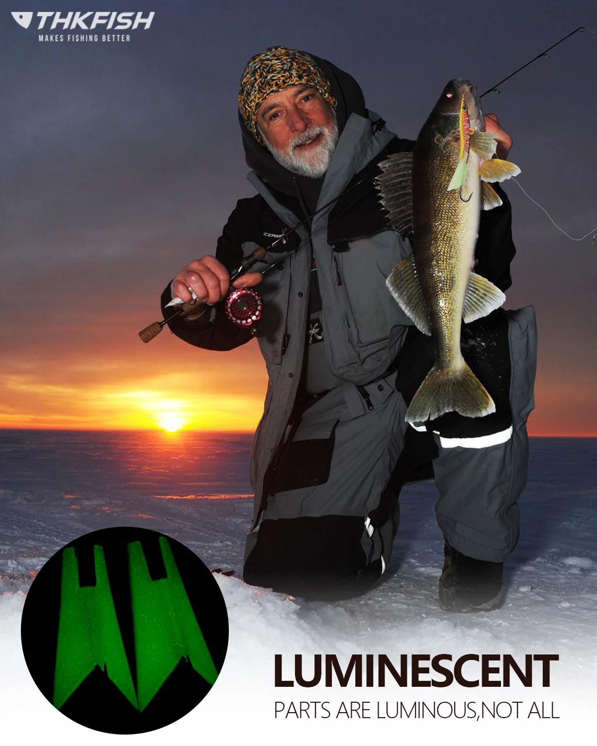 Señuelos duros de pesca en hielo, Kit de anzuelos de 14 piezas, ojos 3d simulados, cabezas de Jigs brillantes de invierno, juego de cebos, aparejos de pesca en hielo - imagen 5