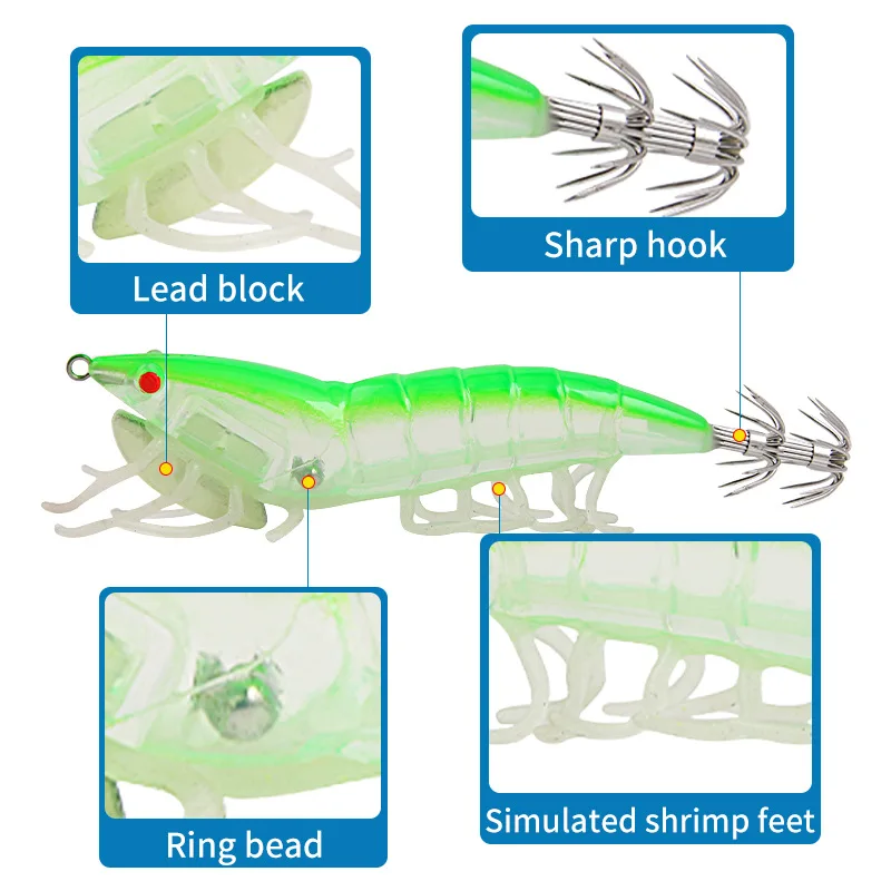 Señuelo de pesca de 20,5g y 9,2 cm, anzuelo de madera para camarones, calamar, pulpo, sepia, Artificial, Jigging, cebo duro - imagen 3