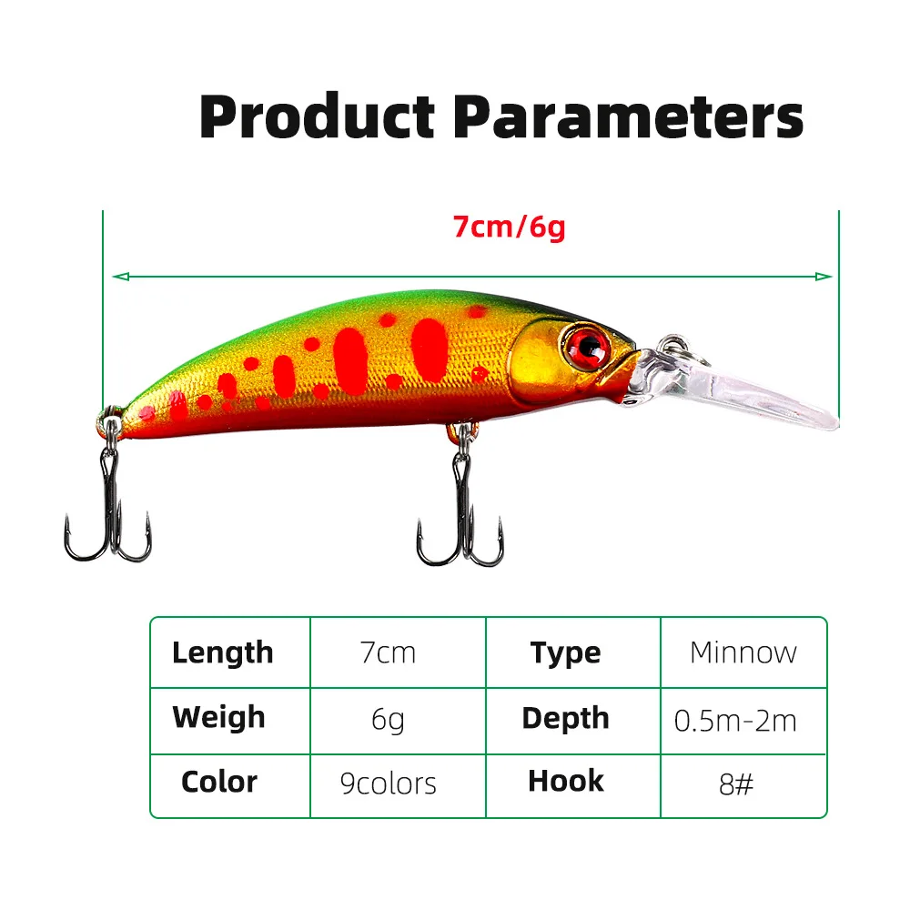 Señuelo de pececillo de pesca, cebo de agua hundida, 6g/7cm, cebo de perca, señuelo de tiro largo, cebo duro, pececillo - imagen 2