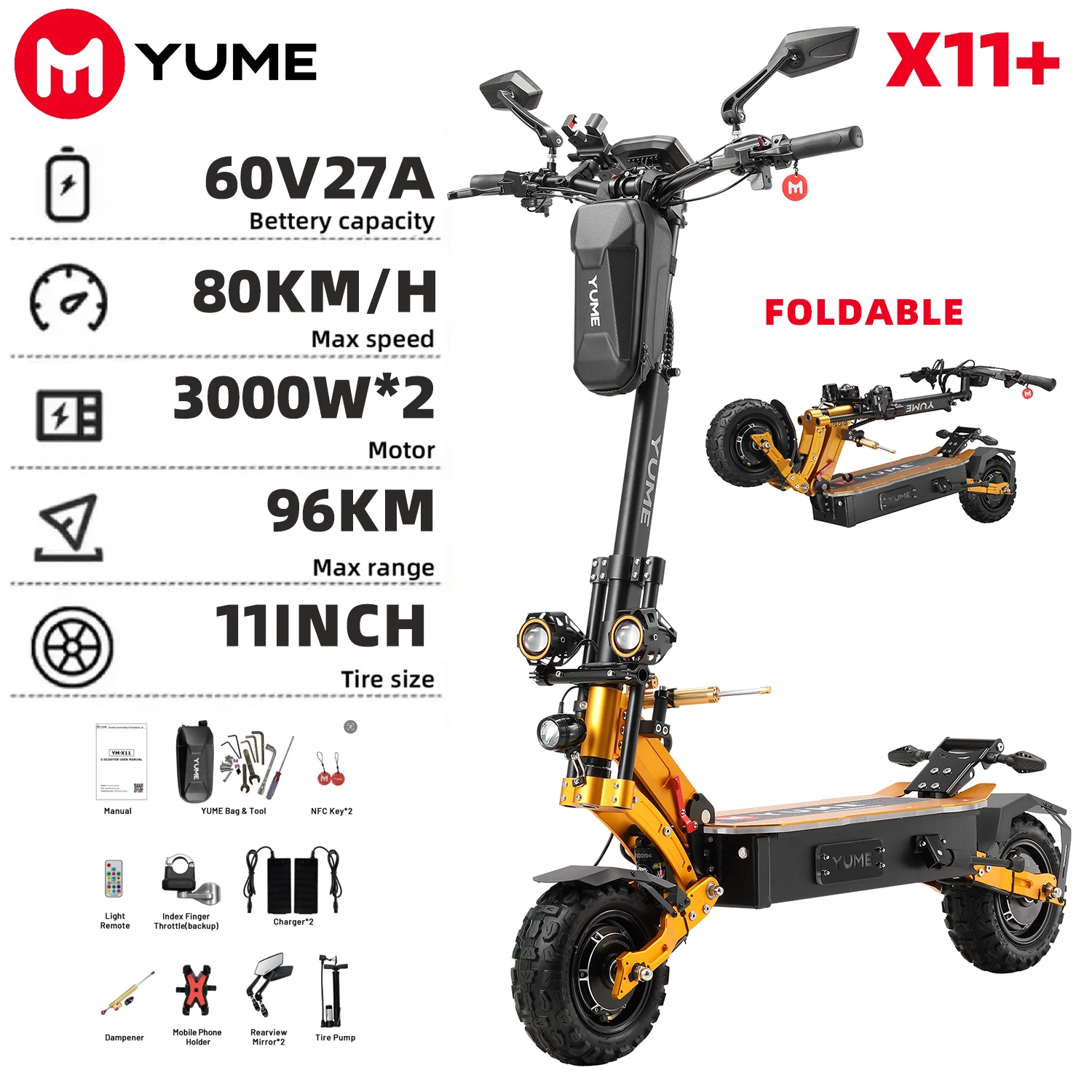 YUME X11 Scooter eléctrico 60V 6000W pesca todoterreno Bluetooth
