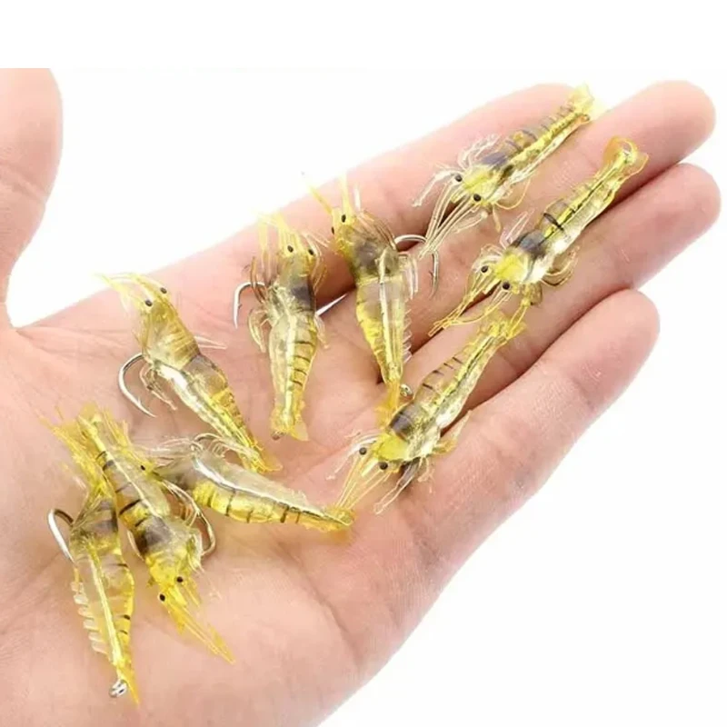 TAKEDO 10 Uds 4,5 CM 1,3G señuelo de camarón suave con gancho de cuerda señuelo suave para cebo biónico de perca de lubina, cebo Camarao