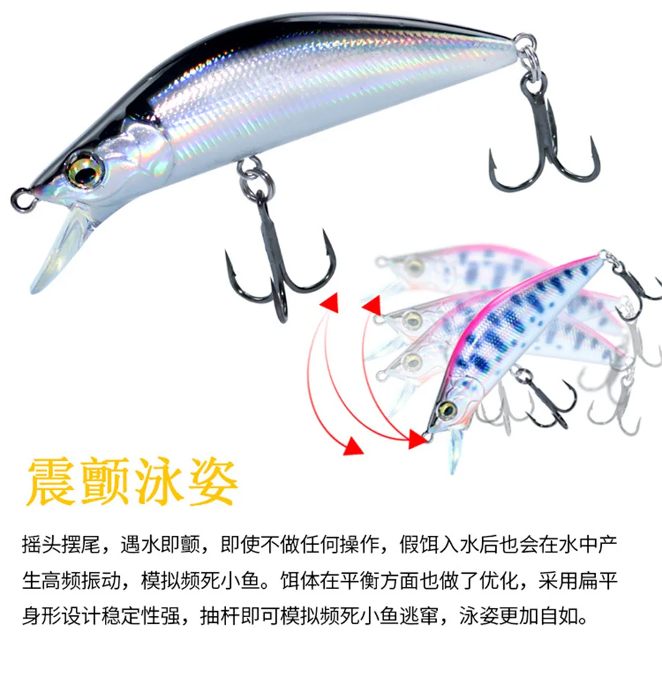 Señuelo de Pesca Minnow Peche Leurre 50S 65S, 5g 8G, cebo duro, perca, Lucio, salmón, trucha, lubina, nuevo - imagen 5