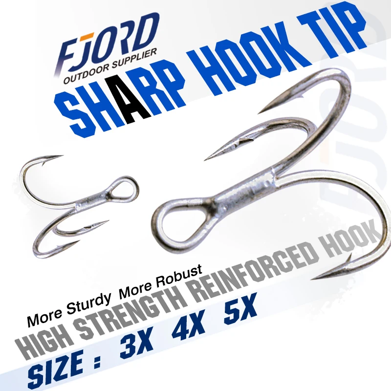 FJORD 3X 4X 5X 15 piezas anzuelo triple fuerte acero alto en carbono anzuelo de pesca de agua salada marina accesorios de artículos de pesca de alta calidad - imagen 3