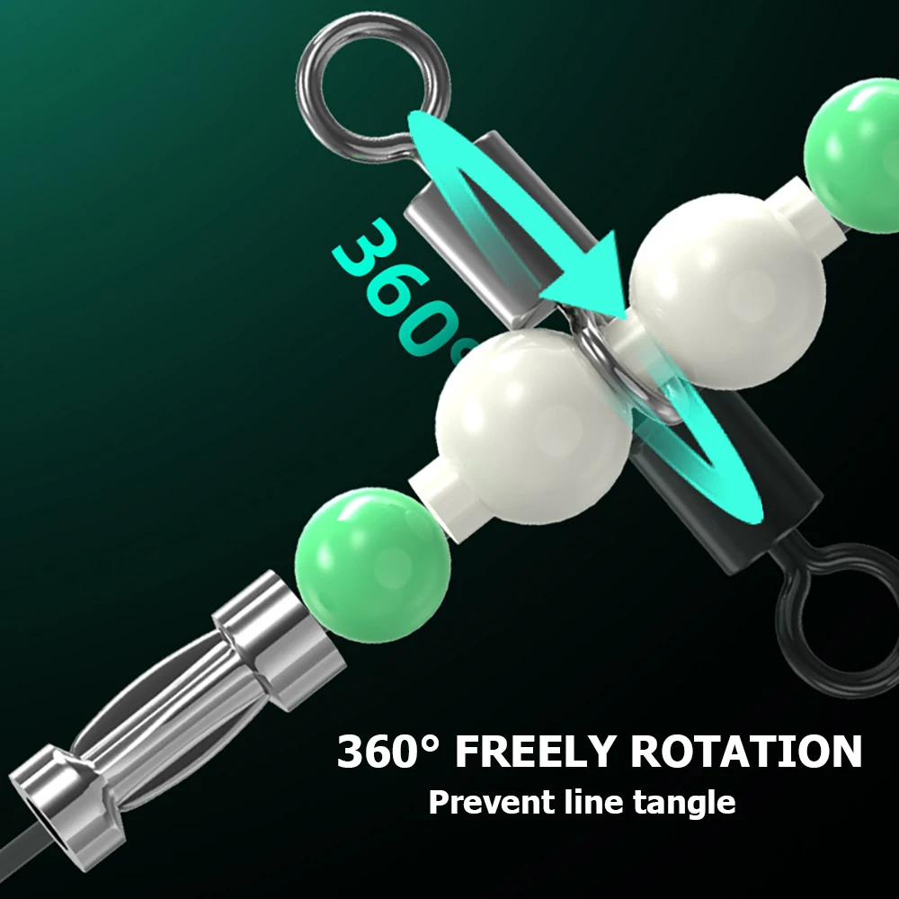 FishTrip-Juego de aparejo de pesca giratorio de 3 vías con cuentas luminosas nocturnas, conectores de gancho de agua salada para sedal y anzuelo de peso 2/3/4 - imagen 5