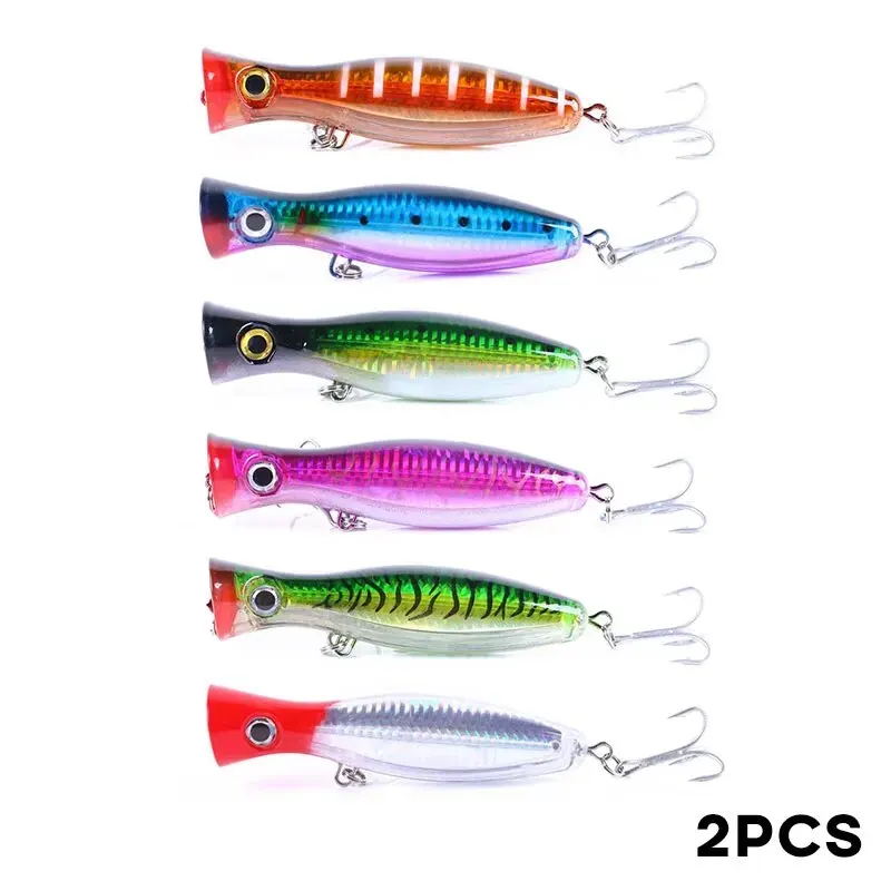Popper de pesca grande, 2 uds., 130mm, 43g, señuelo flotante, cebo duro Artificial, anzuelos triples, ojos 3D para lubina, trucha, Lucio, Wobblers