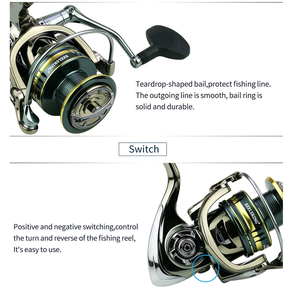 Carrete de pesca giratorio superligero, bobina de pesca de carpa de agua dulce 5,5: 1, en forma de lágrima, carretes de pesca profesionales en el mar - imagen 5