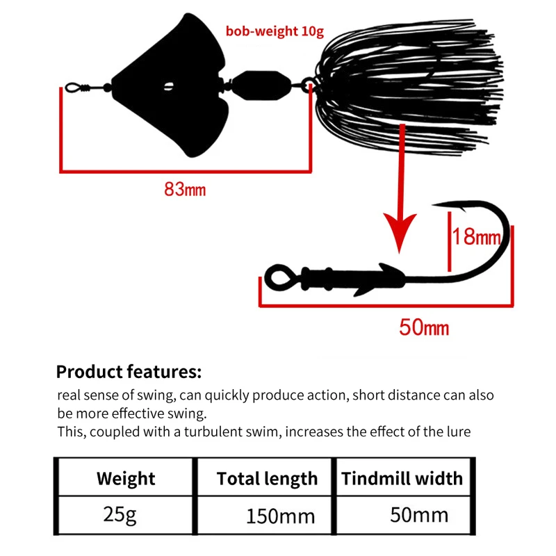 Balanzze Topwater-señuelo de pesca de 23g, Wobbler, Buzzbait, Swimbait con gancho, falda de goma para Lucio, aparejos de pesca Walleye - imagen 3