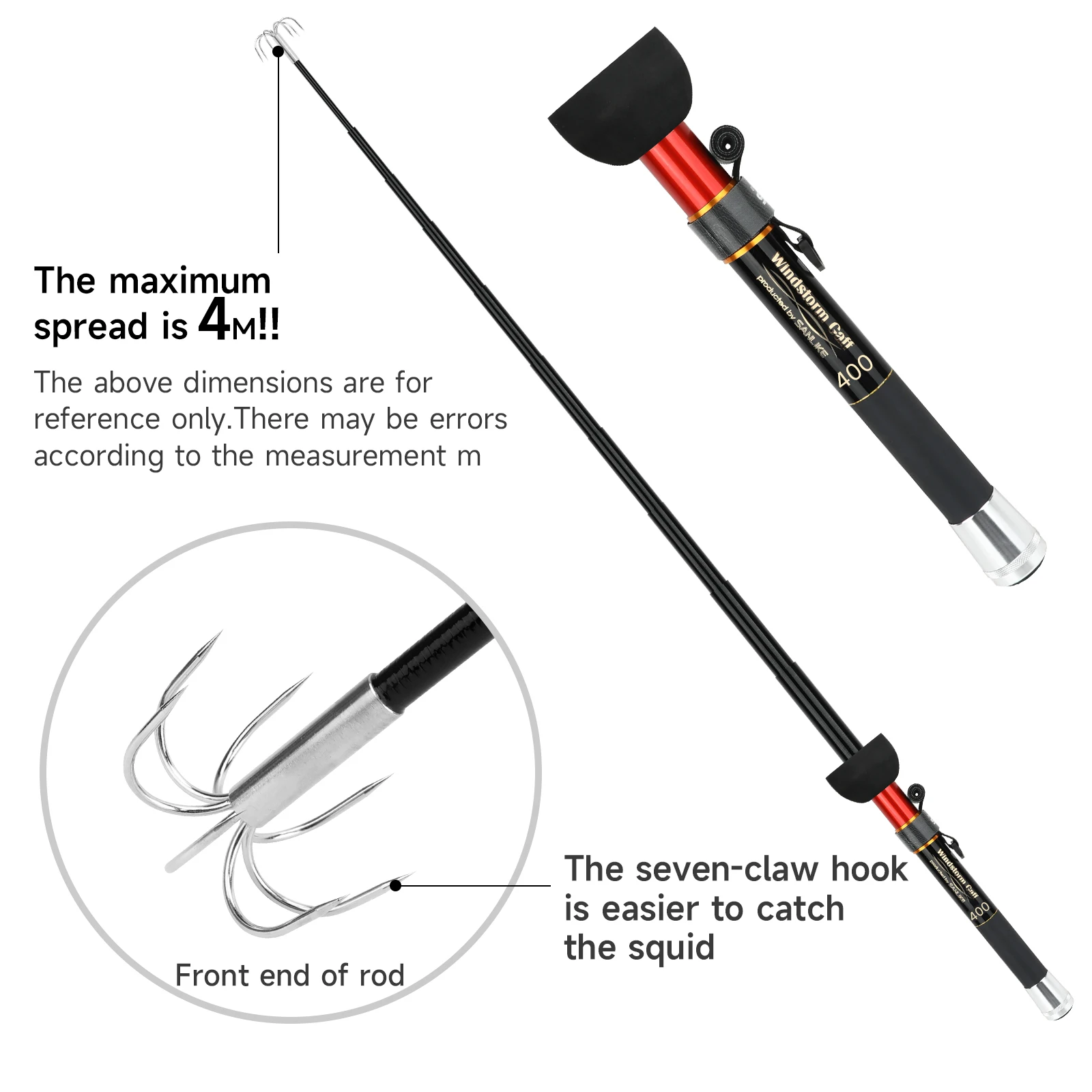 SANLIKE-jaqueta de calamar de acero inoxidable, siete anzuelos, pinza contractable extensible, anzuelo de calamar, equipo de pesca, herramienta de calamar retráctil de 4M - imagen 5