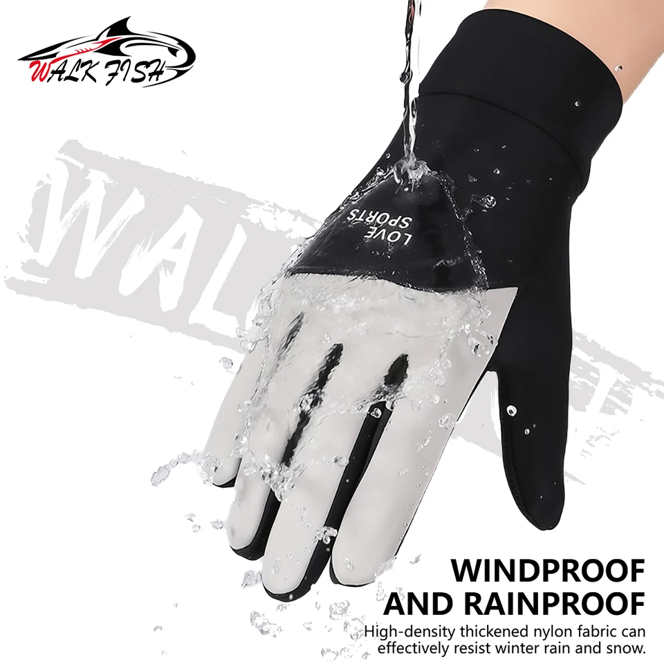 WALK FISH-guantes de pesca para hombre, de invierno, con forro polar grueso, a prueba de viento, anticongelante, pantalla táctil, deportes al aire libre, correr y ciclismo - imagen 3