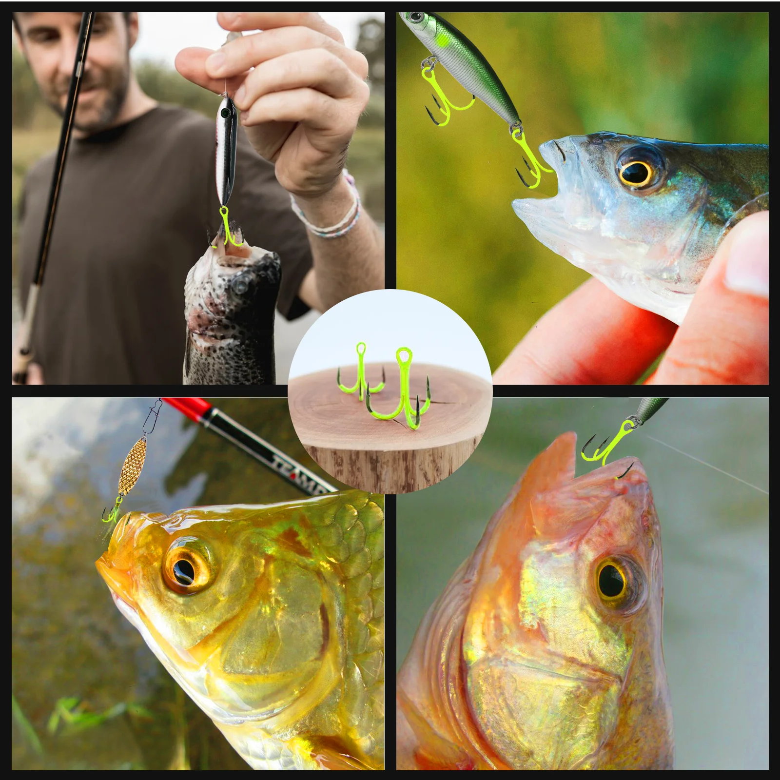 FishTrip-anzuelo triple de pesca fluorescente/verde luminoso, anzuelo triple en línea, señuelo de pesca de agua dulce y salada, anzuelo Triple - imagen 4