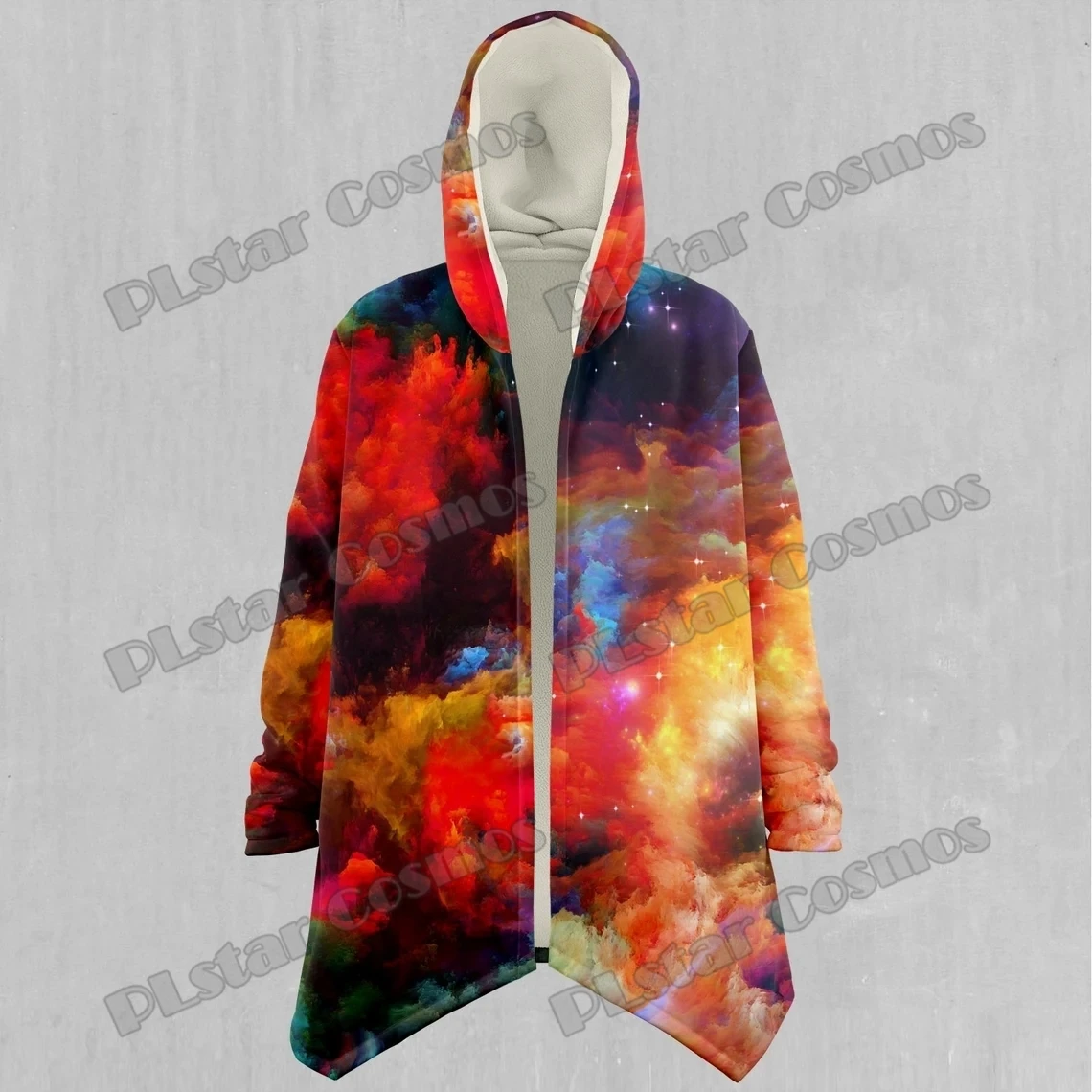 Capa con capucha y forro de Sherpa para hombre, estampado 3D del espacio exterior de galaxia arcoíris, moda de invierno, Unisex, informal, grueso y cálido, DP82 - imagen 3
