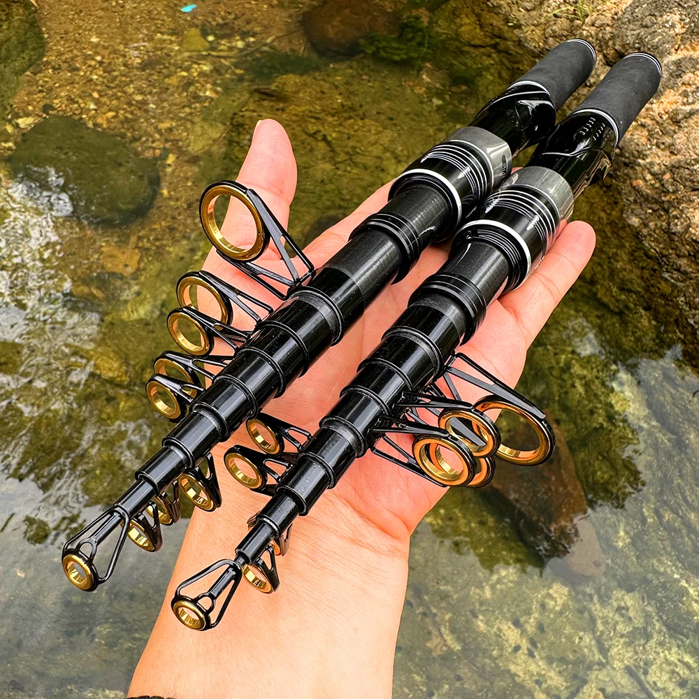 Mini caña de pescar telescópica ultraligera de 1,5-2,4 M, longitud cerrada, 33cm, Material de fibra de carbono, señuelo oceánico/accesorios de pesca en barco - imagen 2