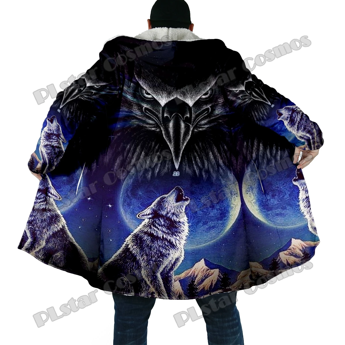 Capa con capucha de lana estampado 3D lobo púrpura unisex - imagen 2