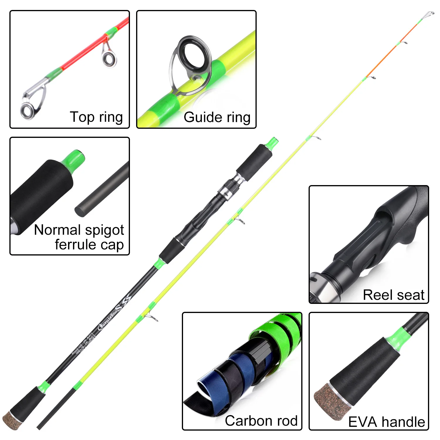 Caña de pescar Sougayilang para fundición/varilla de Jigging giratoria, caña de Jigging de 1,5 m, potente punta de titanio, cola de goma, caña de barco de pulpo - imagen 5