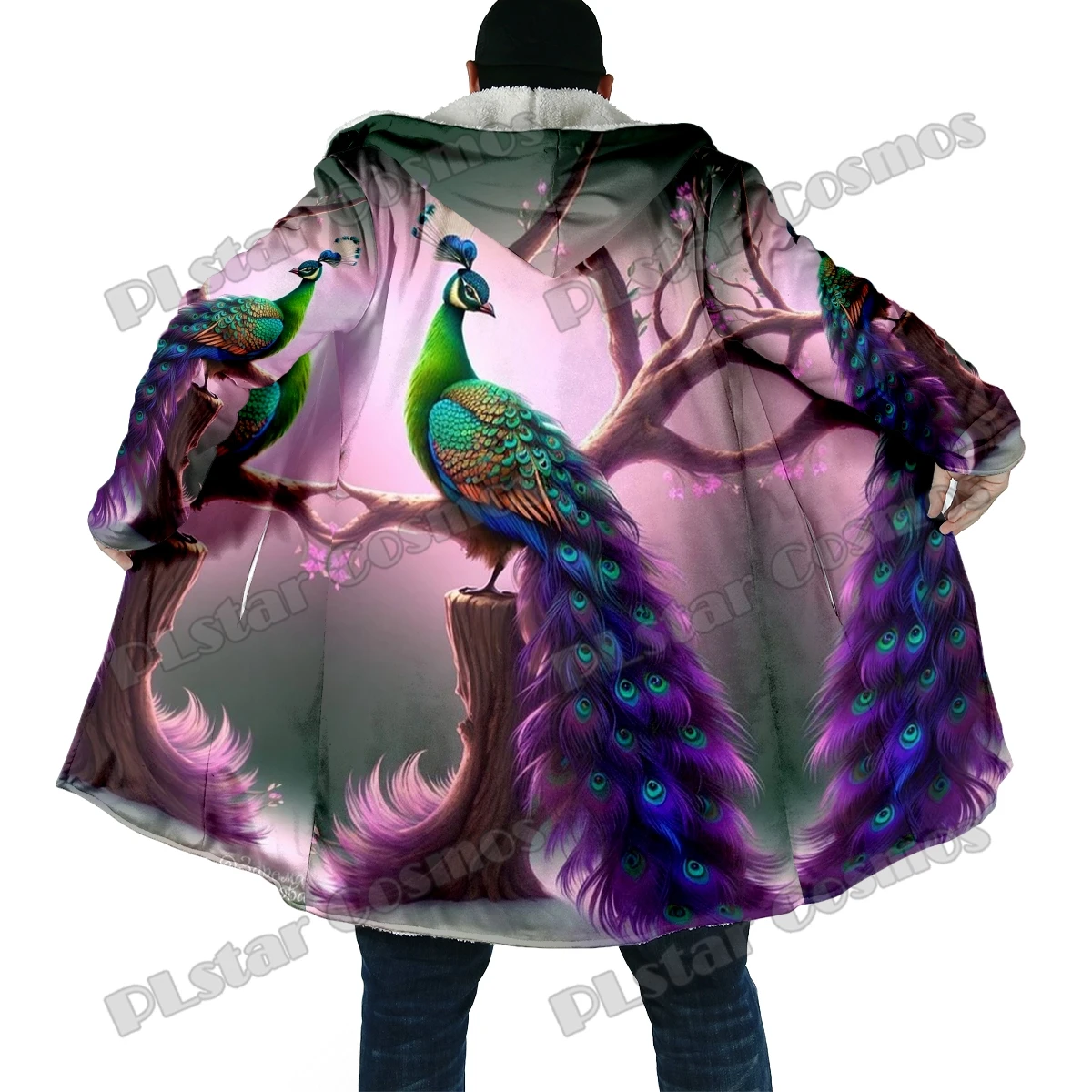 Capa de Lana con Capucha DP41 – Estampado Pavo Real para Invierno - imagen 4