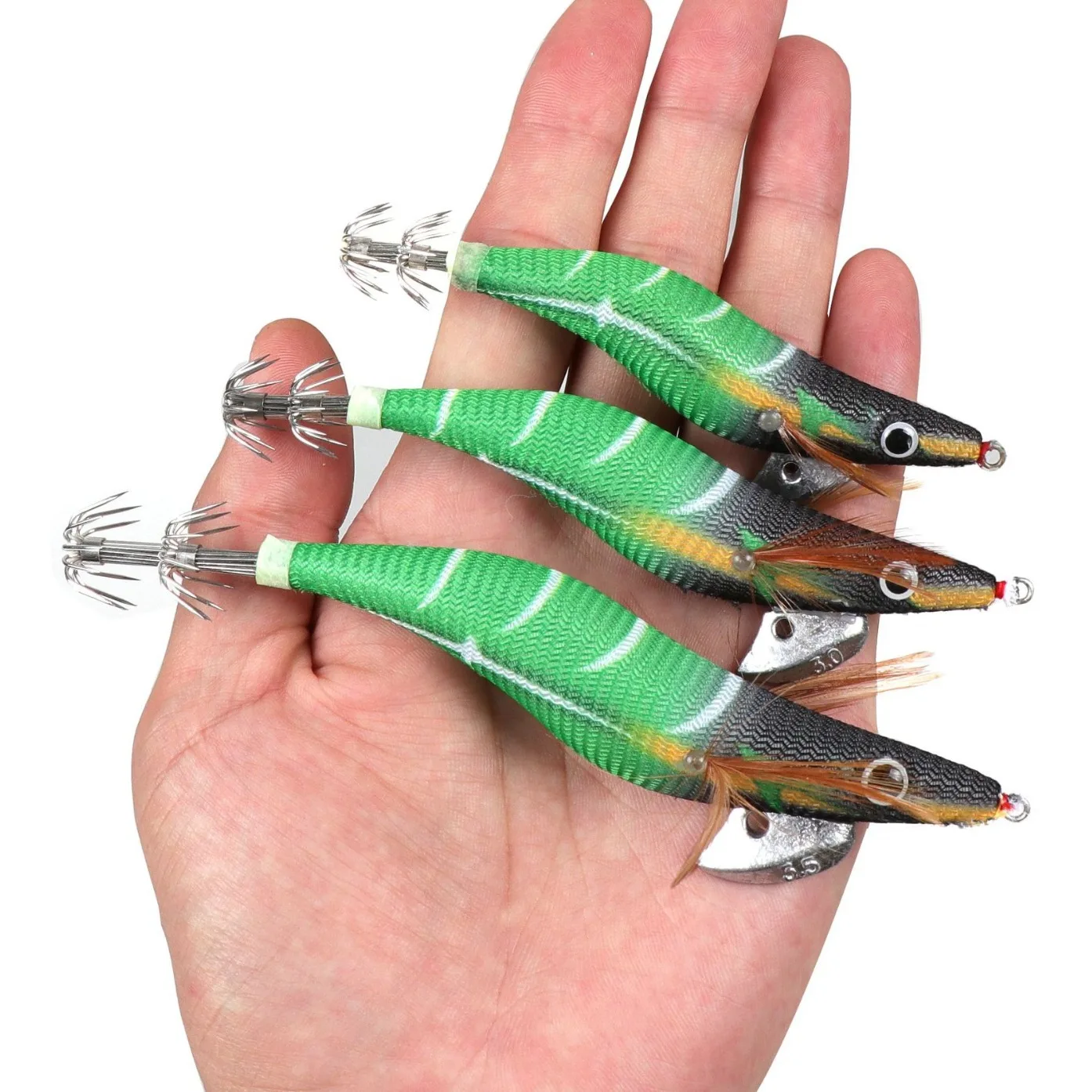 Sea.Yolo Plantilla de calamar artificial Camarones de madera luminosos 3.0 #   3.5 #   Señuelo de pesca de calamar, señuelo de sepia de calamar noctilucente para pulpo - imagen 4