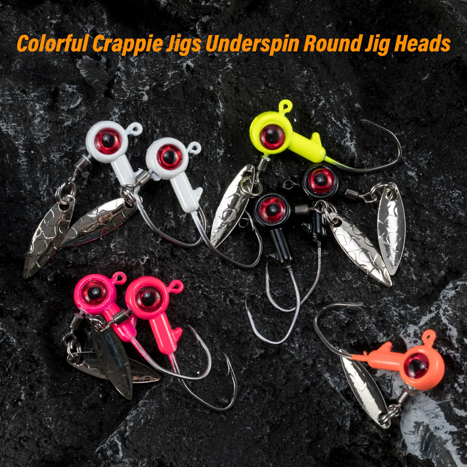 Anzuelo de cabeza plomada con hoja giratoria, 5 piezas, 1,75g, 3,5g, ojos 3D para señuelo suave, gusano, lubina, trucha, agua salada - imagen 5