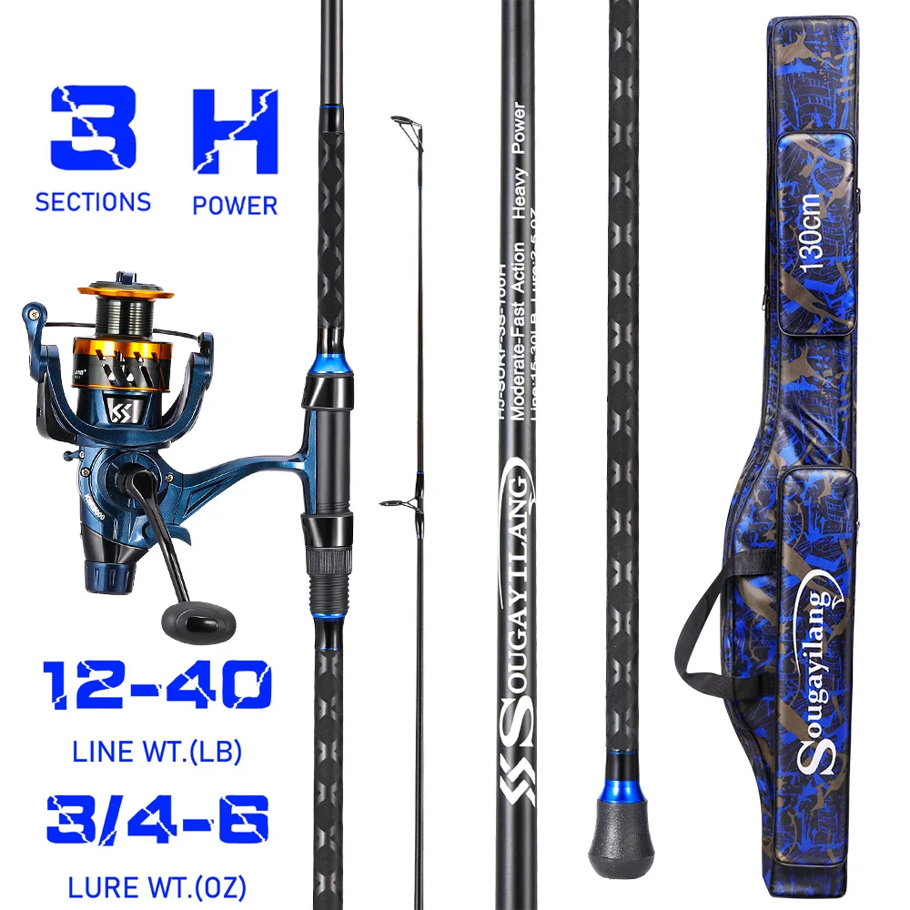 Combo surfcasting Sougayilang – Caña y carrete 3 tramos para mar