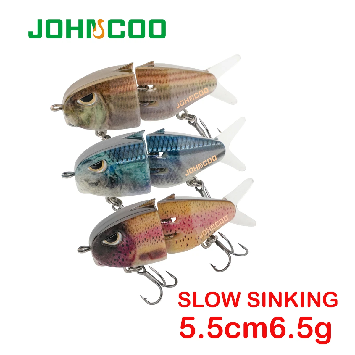 Señuelo de pesca articulado, señuelo para trucha Johncoo 5,5 cm 6,5g, señuelo de pesca de hundimiento lento, 2 secciones, cebo de pesca, cebo de natación