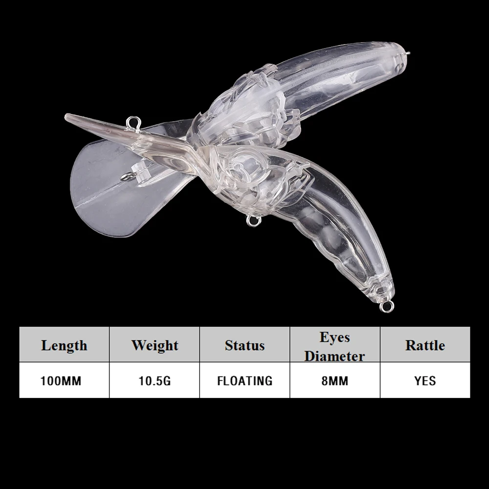 Chan'sHuang-señuelo de pesca Artificial, cebo en blanco sin pintar, 10cm, 10,5g, sonajero flotante, Crankbait, camarón de aguas profundas, bricolaje - imagen 2