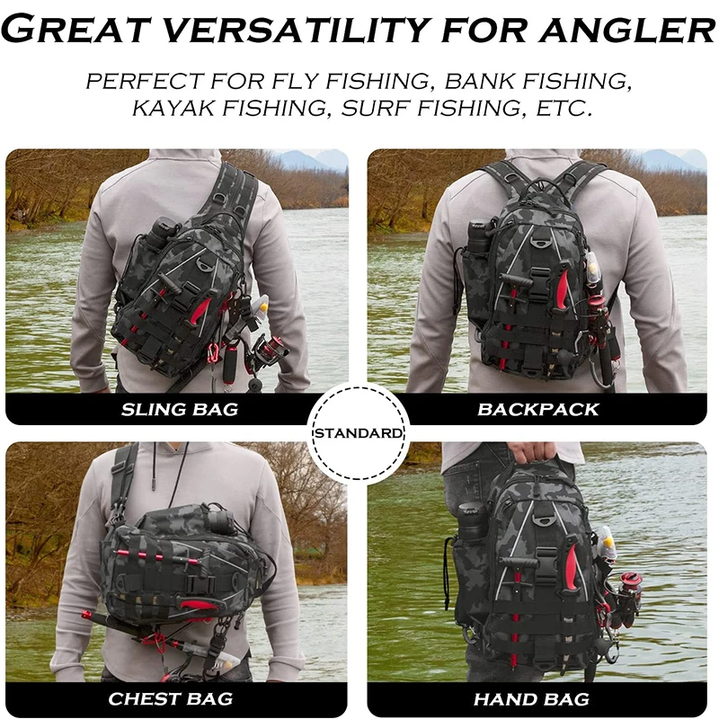 Mochila de pesca con soporte para caña, bolso de hombro multifunción, herramientas de caña de pescar al aire libre, bolsa de aparejos de pesca - imagen 3