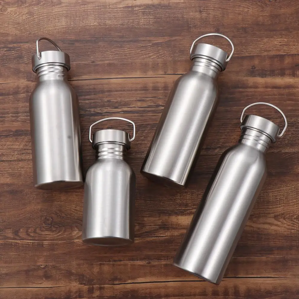 Botellas de agua portátiles para bicicleta, fitness, de una sola pared, frasco de Metal, botella de agua de acero inoxidable - imagen 3