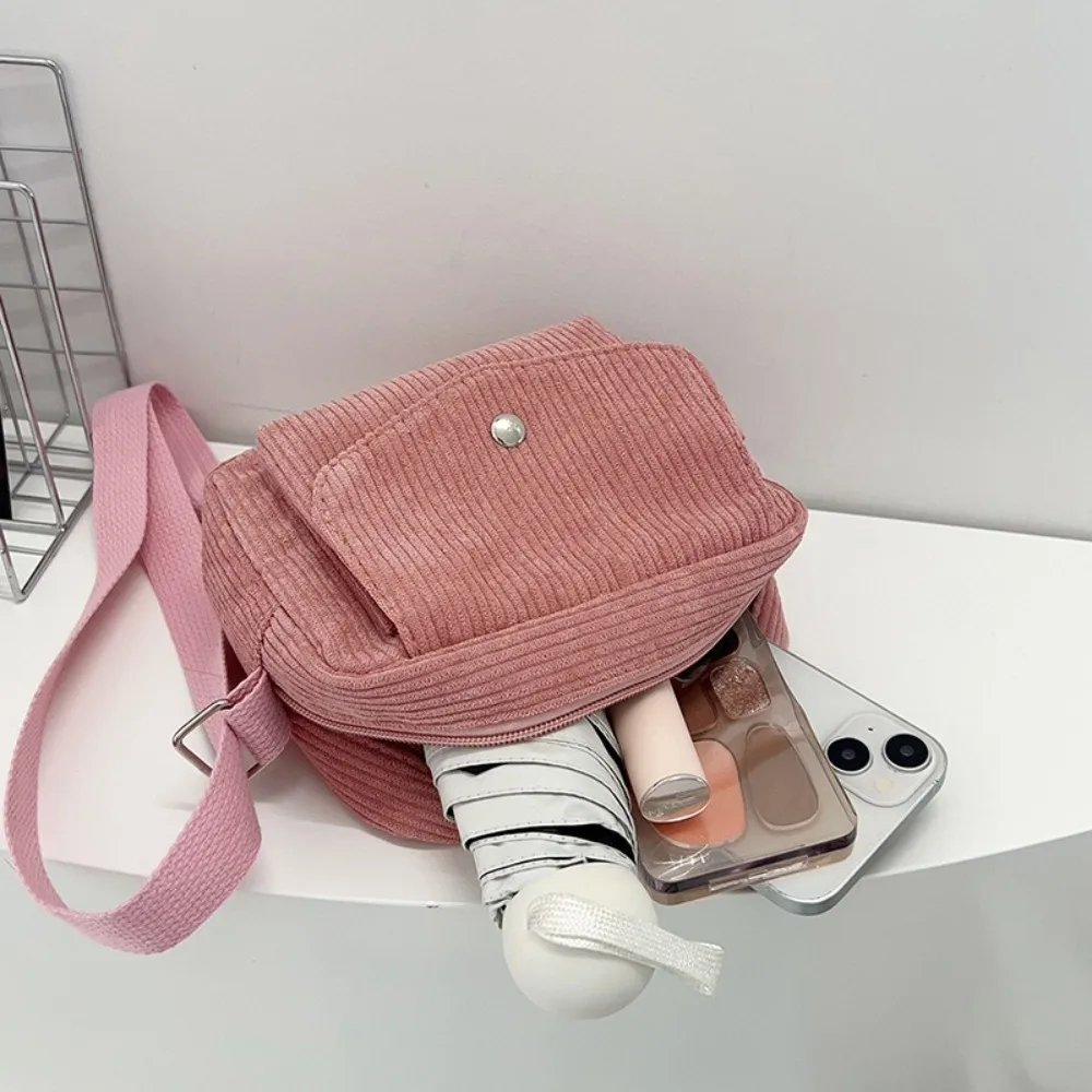 Bolso cruzado de pana a rayas, diseño Simple, correa ajustable, bolso cuadrado para mujer, Mini monedero de Color sólido para mujeres y niñas - imagen 4