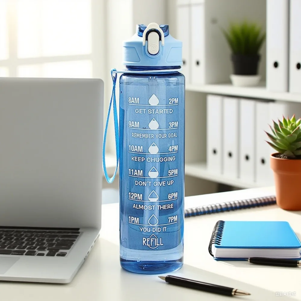 Botella de agua deportiva de gran capacidad, vaso de plástico a prueba de fugas con escala de tiempo, adecuado para viajes, Fitness, deportes, 750ml, 1 ud. - imagen 5