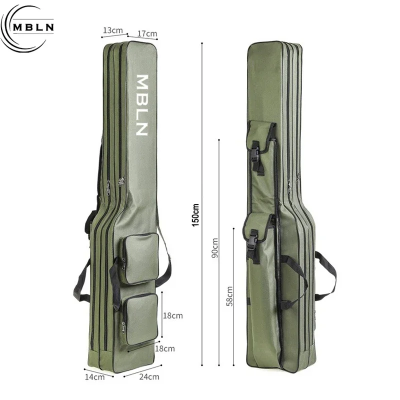 Marca MBLN, bolsa para caña de pescar plegable de 150cm/59 pulgadas, poliéster 600D duradero, diseño de 2 capas con 4 bolsillos laterales, para pesca al aire libre - imagen 4
