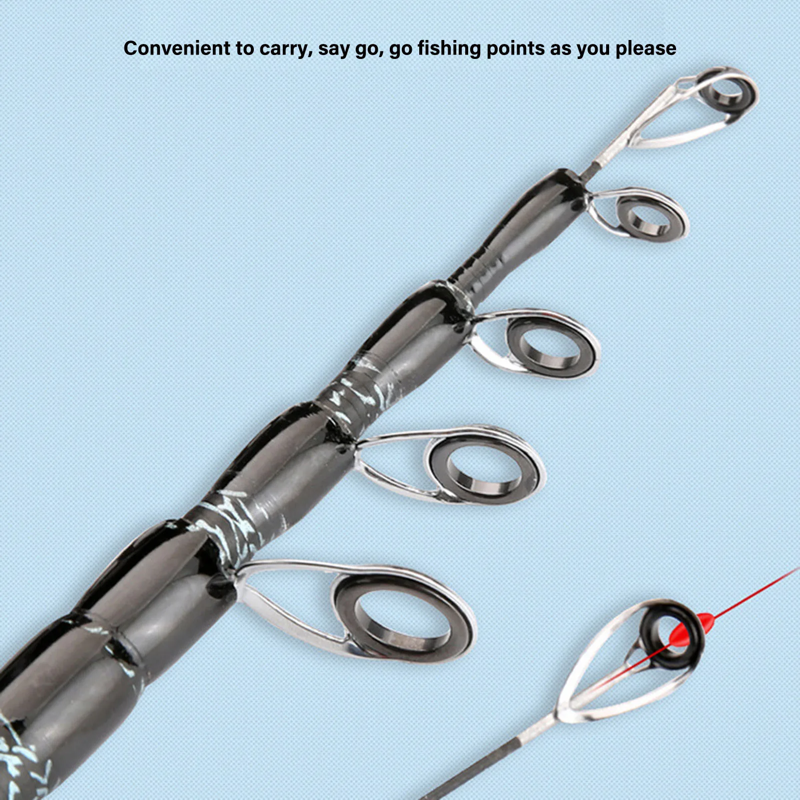 Caña de pescar telescópica portátil con diseño de anillos guía de cerámica lisa, accesorios necesarios para pesca de 1,35 m/1,5 m/1,8 m/2,1 m - imagen 4