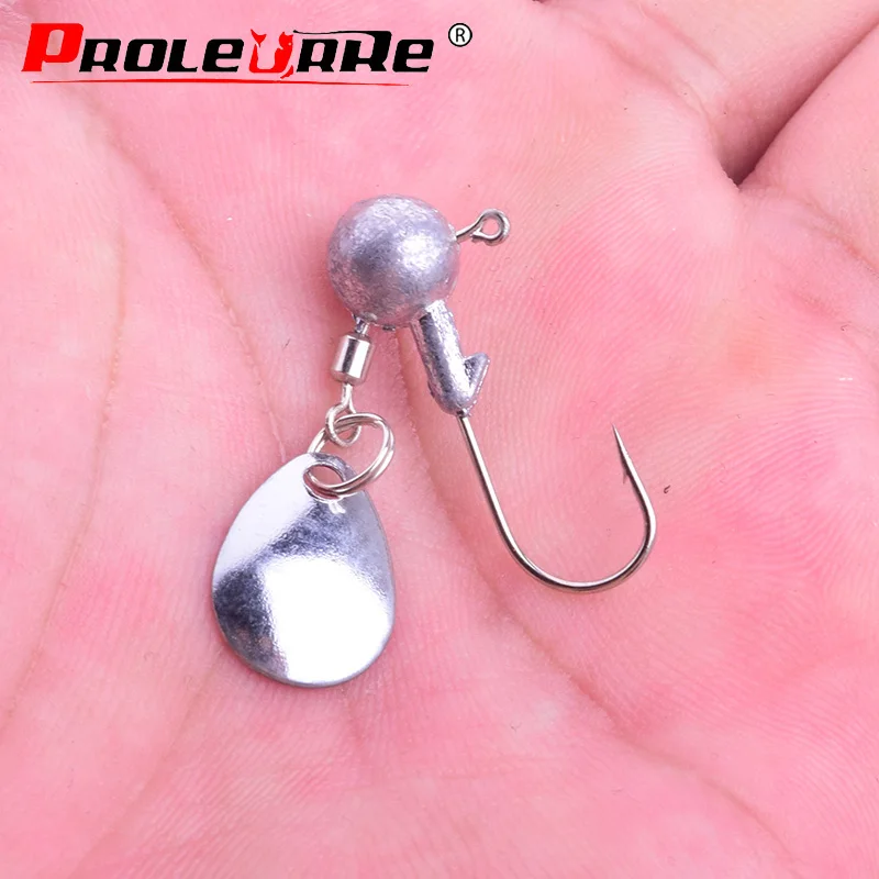 Anzuelo de cabeza de plomo con cuchara giratoria para peces, cebo suave, gusano, señuelo, accesorios, lote de 5 unidades, 2g, 4g - imagen 5