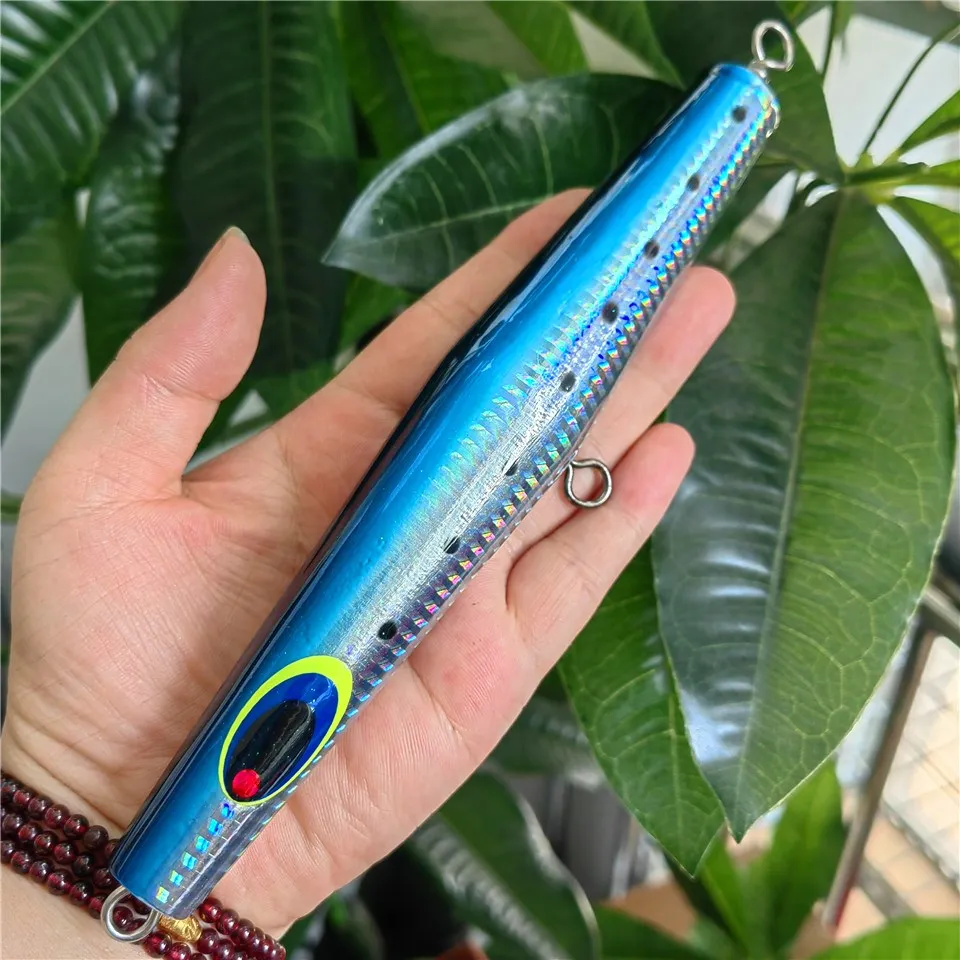 Swolfy-señuelo de pesca Popper de 180mm y 200mm, superficie de juego grande, cebo duro Artificial de madera para curricán GT, aparejos de pesca de mar pesado - imagen 2