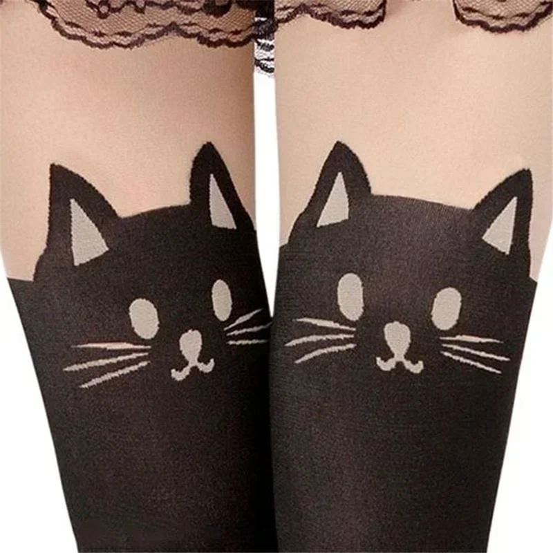 Calcetines largos bonitos con patrón de gato y Animal de dibujos animados, medias hasta el muslo a la moda de verano, calcetines por encima de la rodilla, accesorios con estampado de gato, regalos - imagen 2