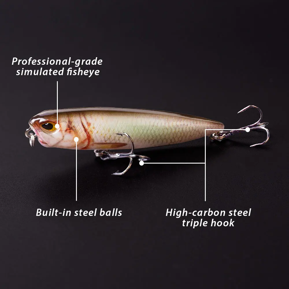 Hanlin 6,5 cm/2,56 pulgadas Popper Walk The Dog sonajero pequeños cebos Wobble señuelo de pesca flotante plástico Crankbait Bass Pike aparejos - imagen 3