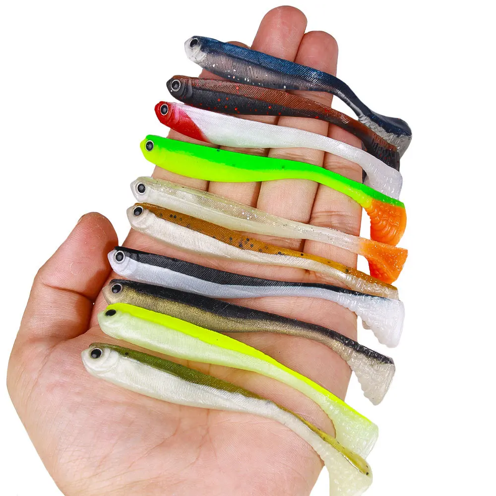 10 Uds Minnow negro Softbait 8cm/3,56g Shad Swimbait gusano cebo Jigging señuelo de pesca aparejos señuelo de silicona suave - imagen 5