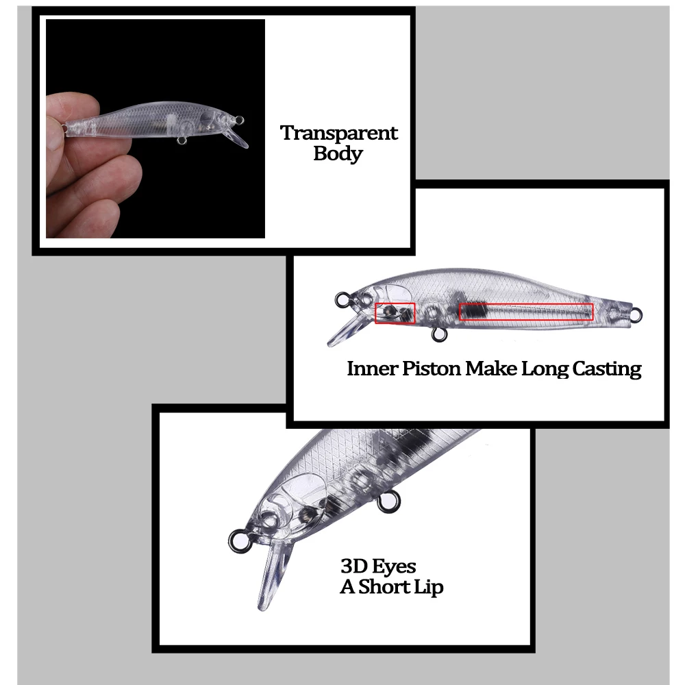 Chan'sHuang-cebo en blanco sin pintar, 20 piezas, 70mm, 4,7g, Wobblers, sonajeros flotantes, peso especial en el interior, Señuelos de Pesca DIY - imagen 5