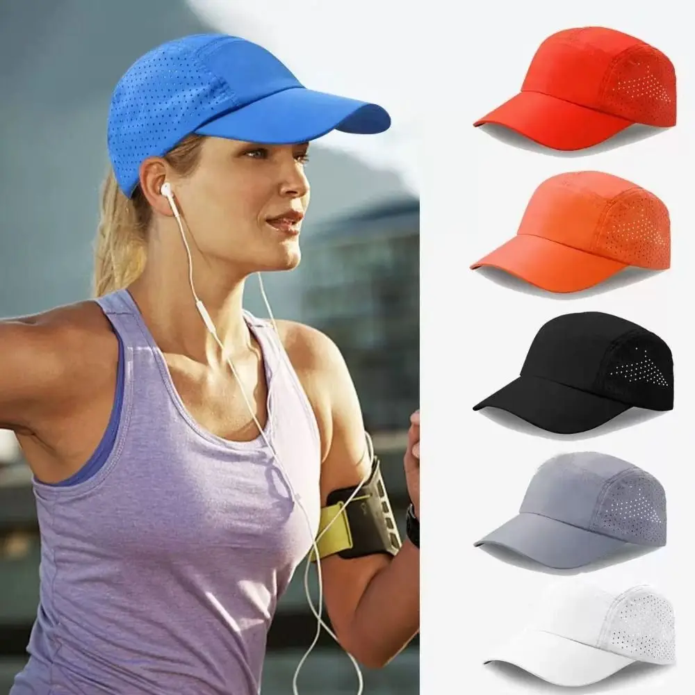 Gorra de béisbol de malla ultraligera informal, gorros de ciclismo de Color sólido de secado rápido, gorra ajustable transpirable para correr, Unisex - imagen 3