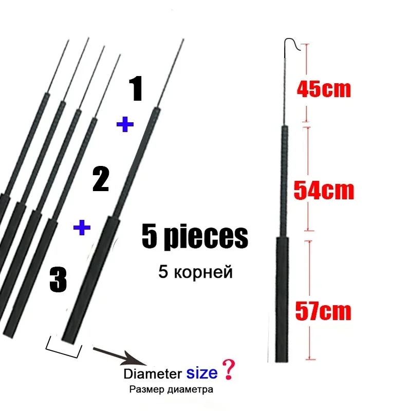 4,1mm-6,4mm 5 piezas punta de caña de pescar de repuesto 1,2,3 secciones caña de pescar de corriente tamaño corto completo accesorios de carbono huecos resistentes - imagen 2