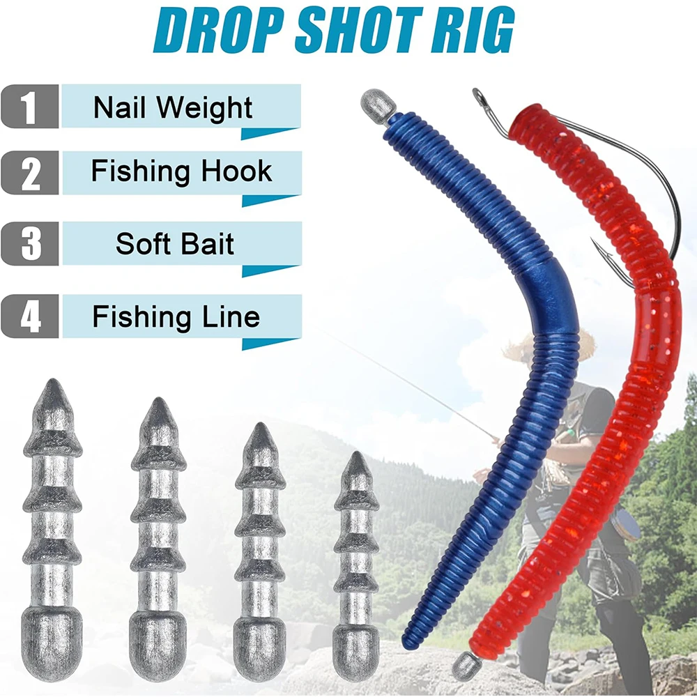 Kit de pesas de uñas de pesca, 16 piezas, gusano loco, pesas de inserción, pesas de Pesca, Señuelos de gusanos blandos - imagen 4