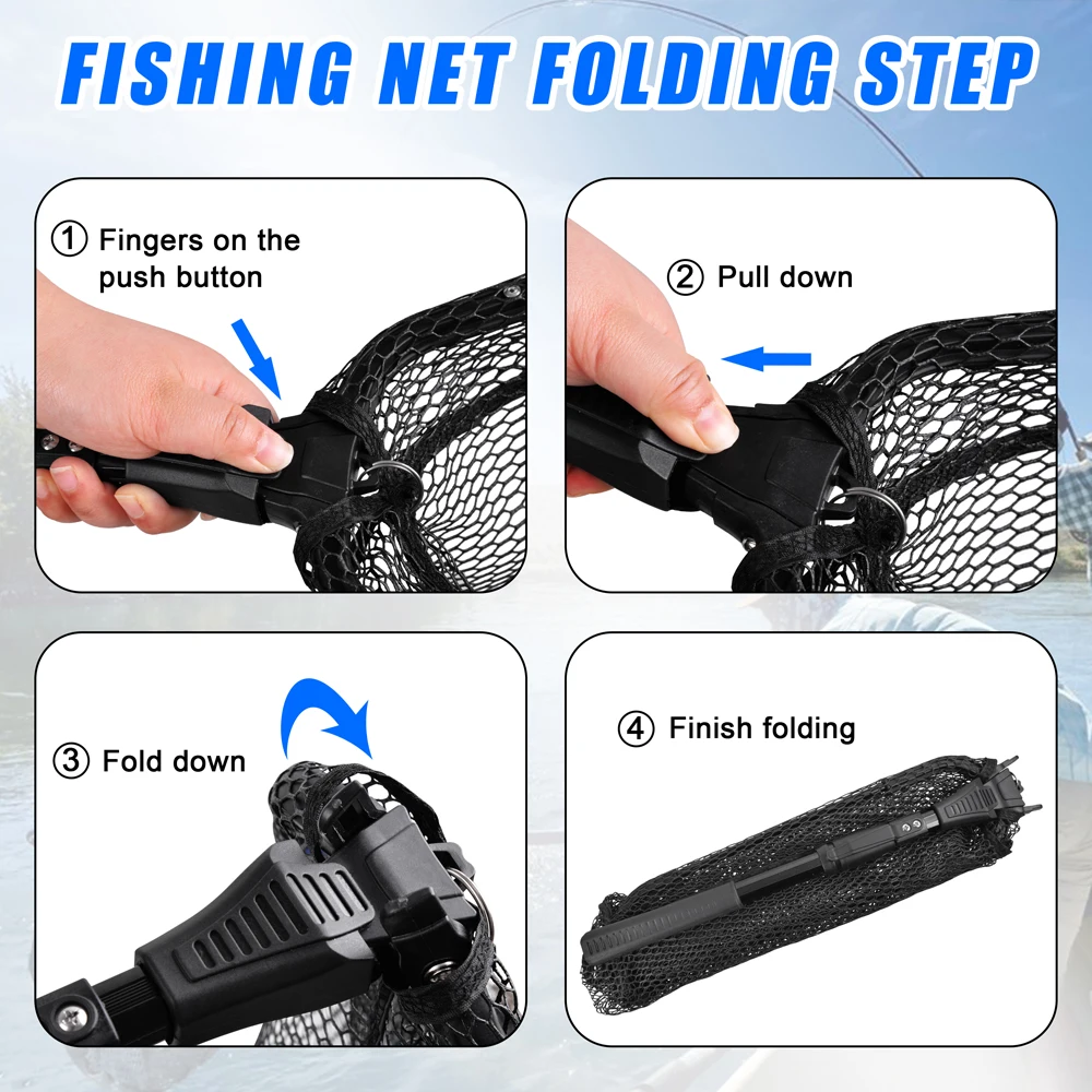 Red de aterrizaje de pesca telescópica, red de pesca de trucha portátil con mango de poste plegable, malla de nailon duradera, Red de captura de peces - imagen 5
