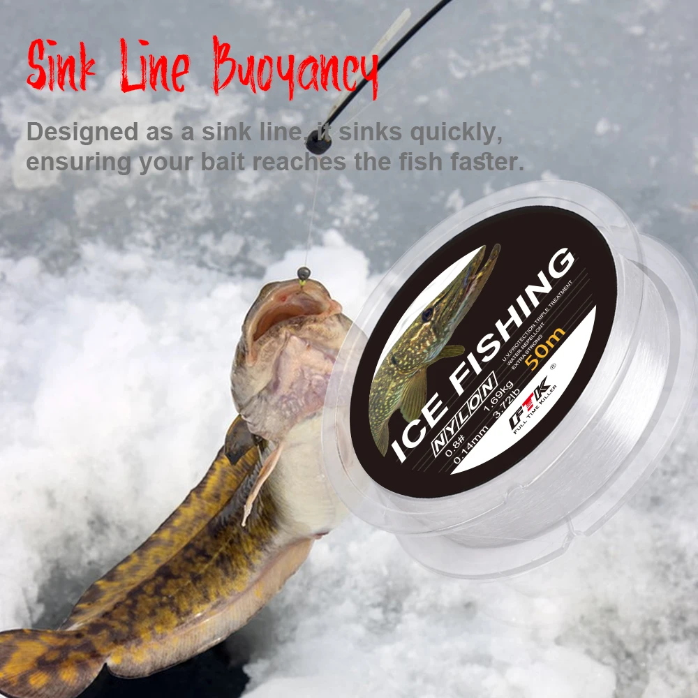 FISH KING-sedal de pesca en hielo de nailon, 50M, nivel de 0,14-0,35mm, transparente, para lubina, carpa, accesorios de pesca de invierno - imagen 5