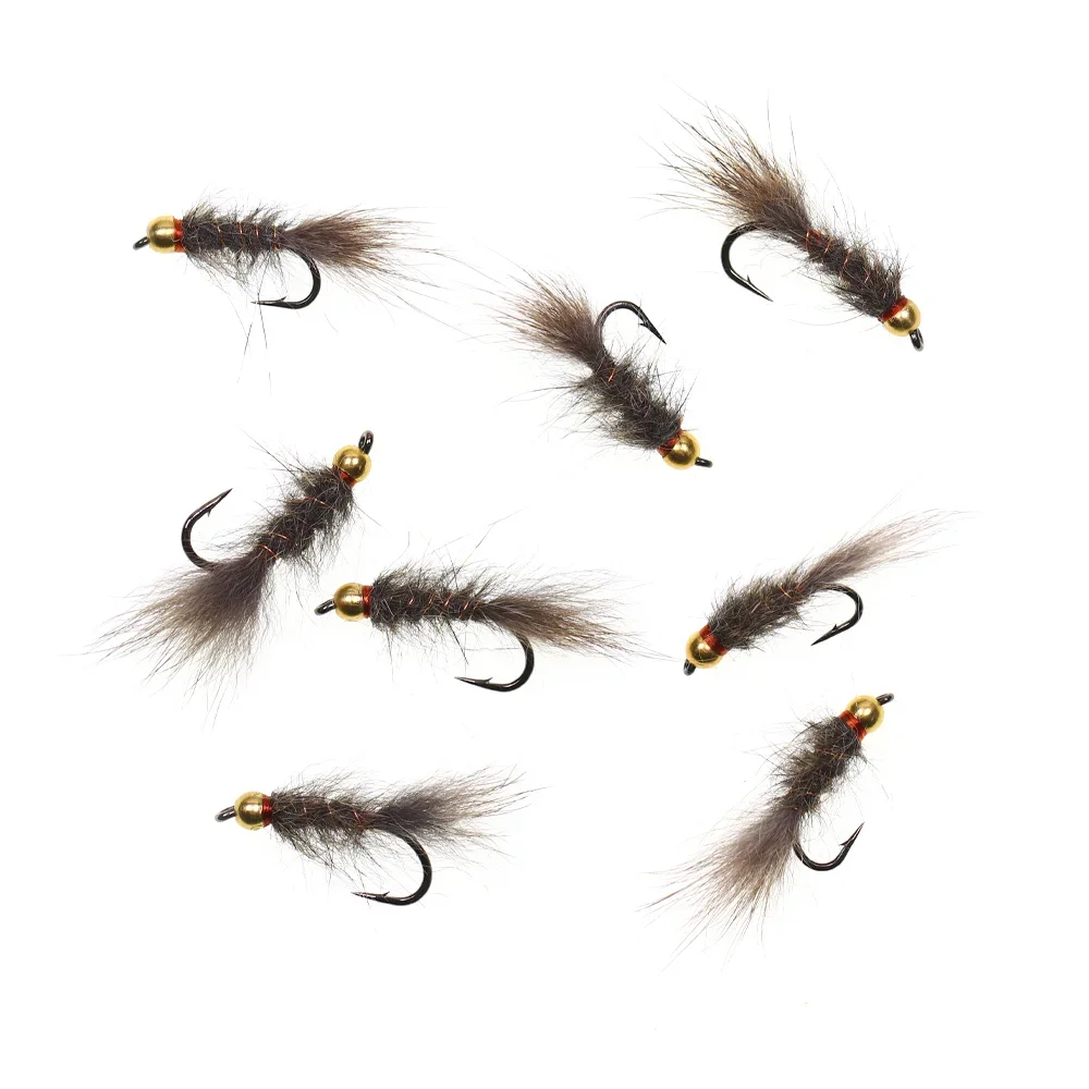 Vampfly 4 piezas # 12 # 14 latón Beadhead ardilla ninfa mosca pesca moscas insecto Artificial cebos trucha Grayling perca Señuelos de pesca - imagen 5