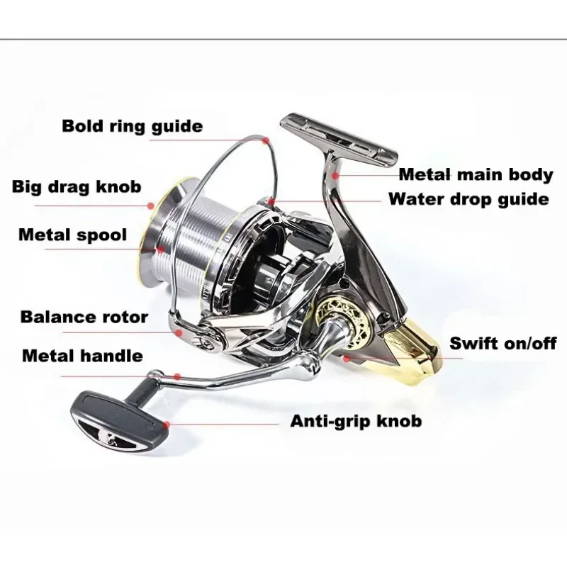VX-carrete de pesca de Metal de 30kg, potente carrete giratorio de arrastre, carrete de aluminio 10 + 1 rodamientos de bolas, carrete LARGO DE Baitcasting para agua salada - imagen 3