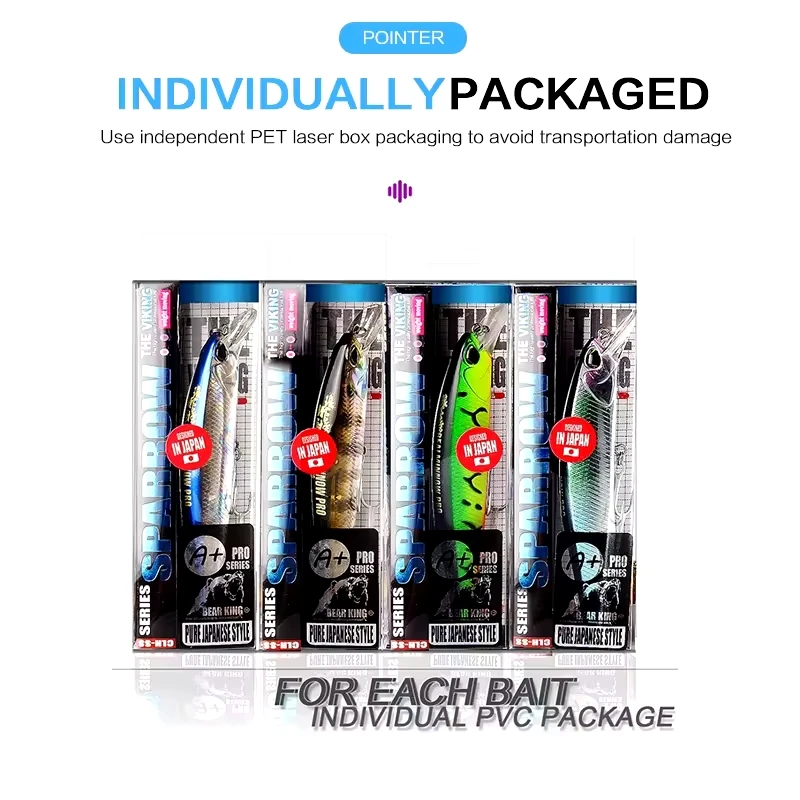 4 unids/set Bearking 1 Uds Minnow señuelo de pesca láser cebo Artificial duro ojos 3D 10cm 14,5g Wobblers de pesca Crankbait Minnows - imagen 5