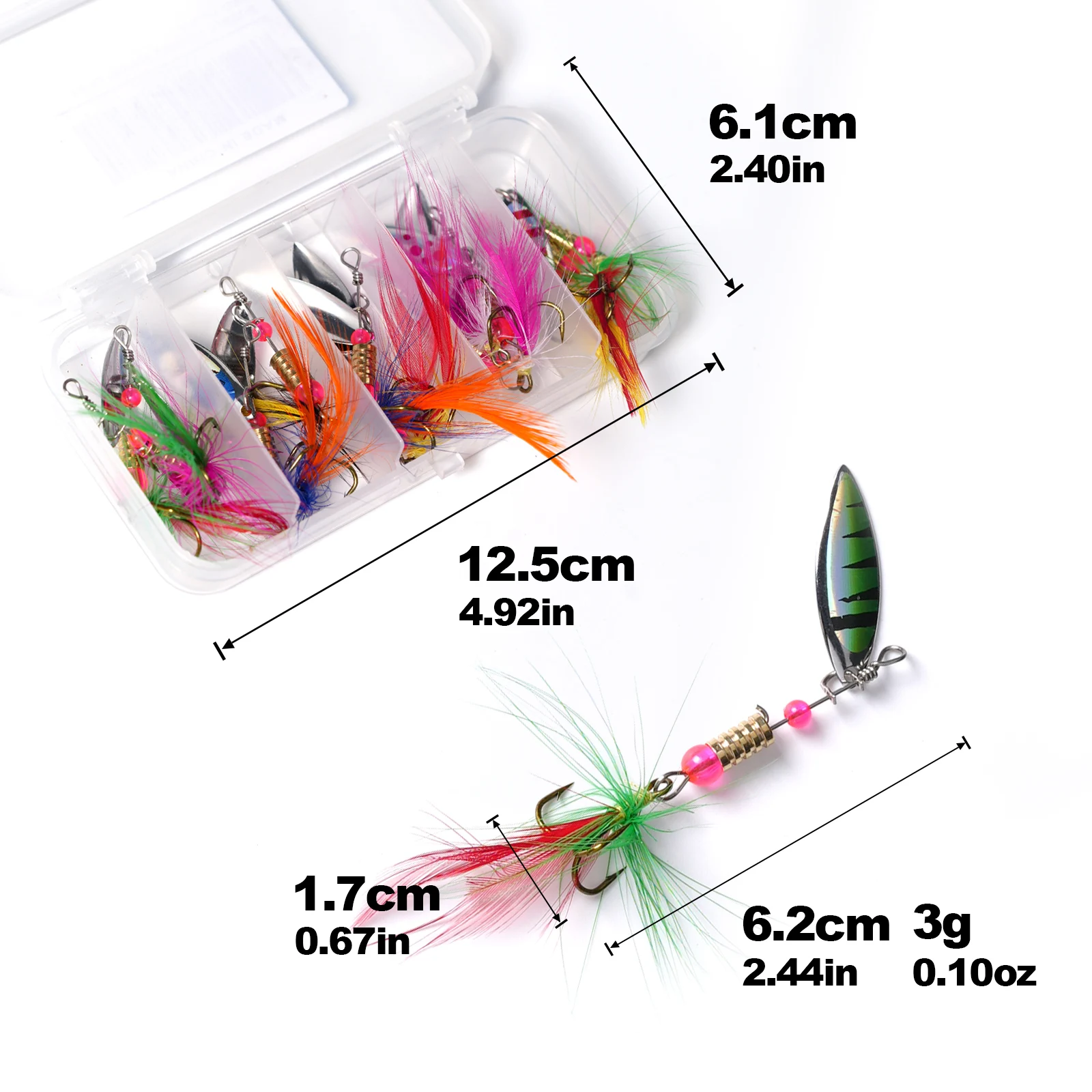 Señuelos de Pesca giratorios, Kit de ganchillo Artificial, cuchara de Metal, 10 unids/lote por caja - imagen 4