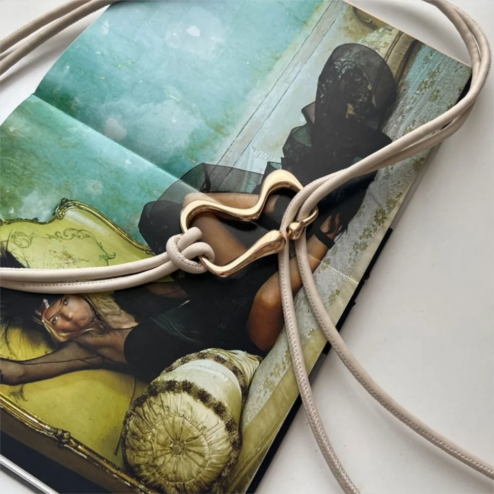 Cinturón fino de cuero PU para mujer, cinturón largo con hebilla dorada, abrigo, pretina, cuerda anudada, cadena de cintura, correas negras - imagen 3