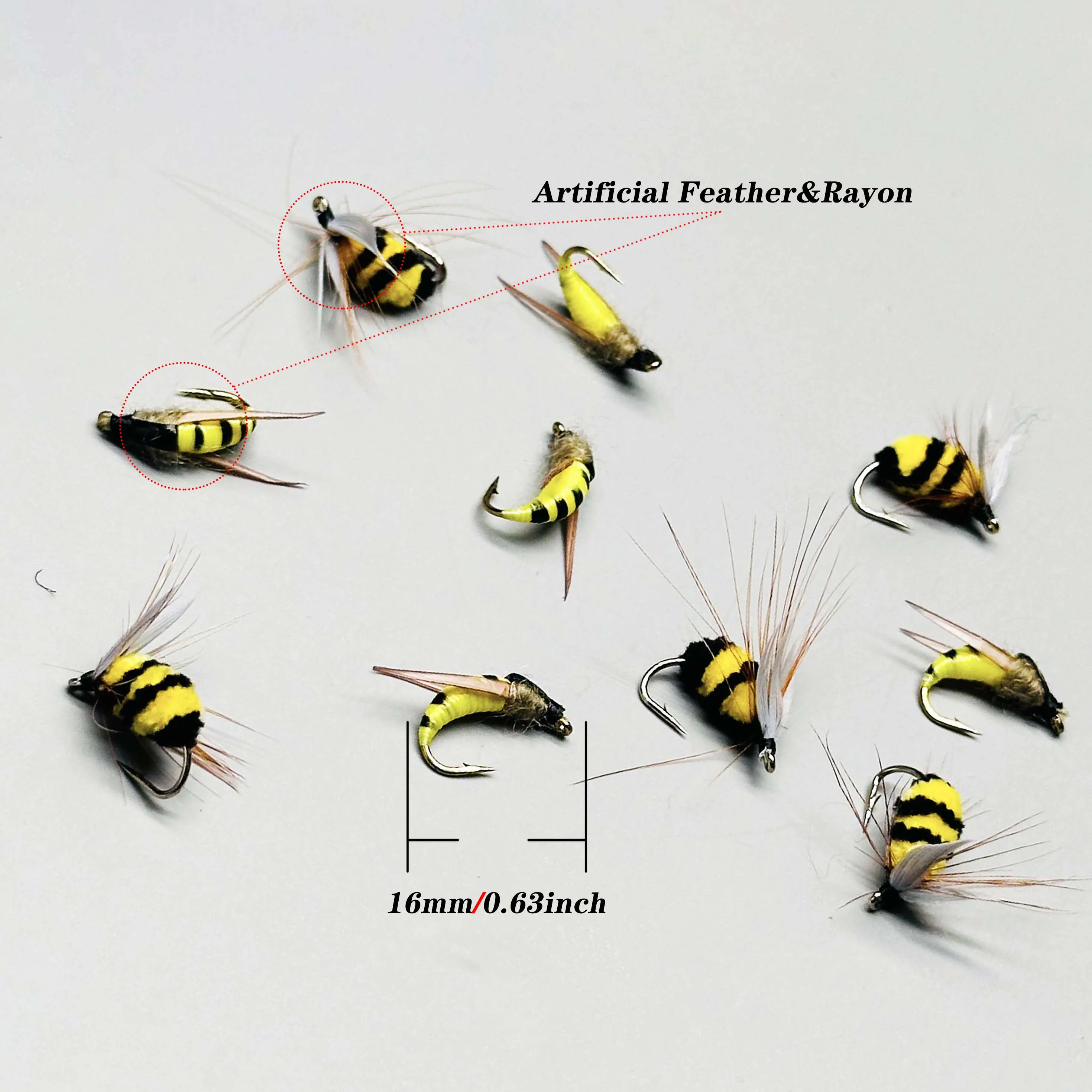 Moscas Bumble Bee biónicas color amarillo para pesca de trucha y carpa - imagen 2